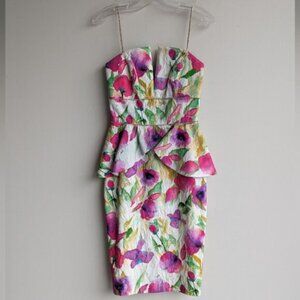Stephan Caras textured floral peplum rhinestone pencil dress